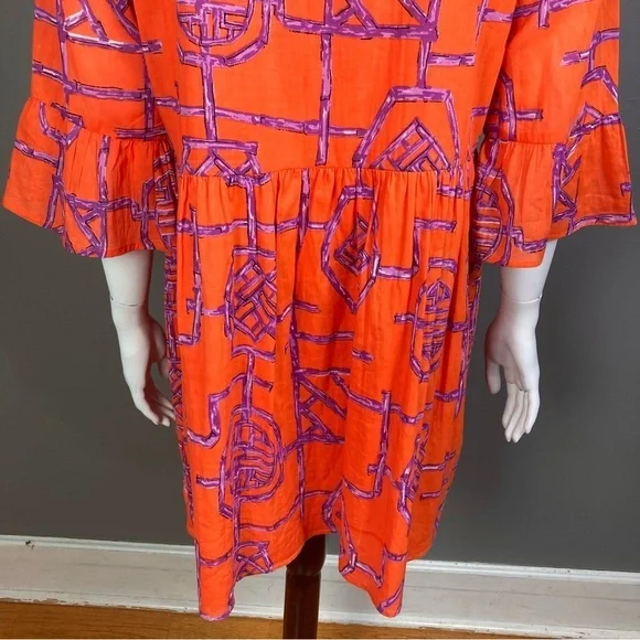 Jude‎ Connally dress small cotton tiered orange print gauzy India shift boho - Picture 8 of 13